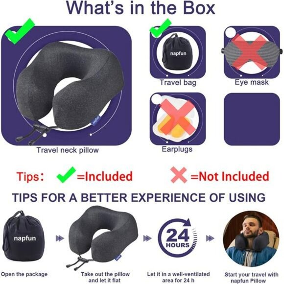 Napfun Travel Neck Pillow Memory Foam Airplane Headrest Portable Sleep Aid - Picture 6 of 7